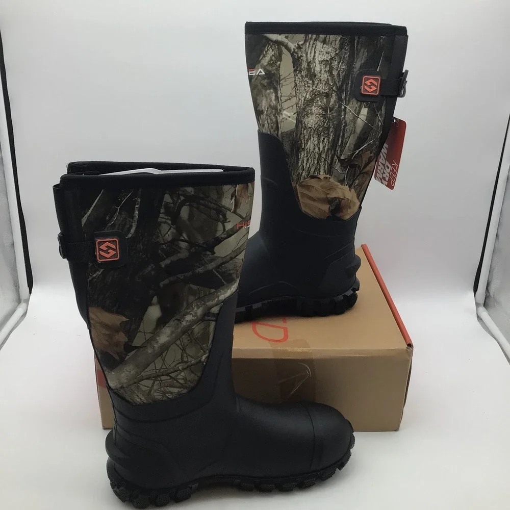 HISEA Mens Camo Hunting Boots Waterproof Insulated Rubber Neoprene Size 8 NEW